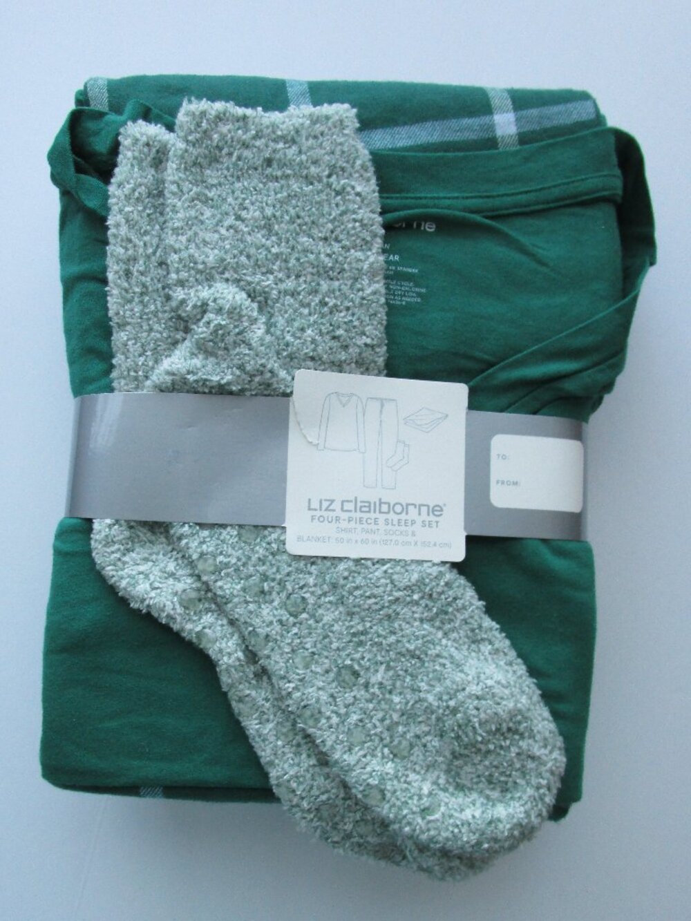 Liz Claiborne 4-pc Pajama Set - green/white plaid #2